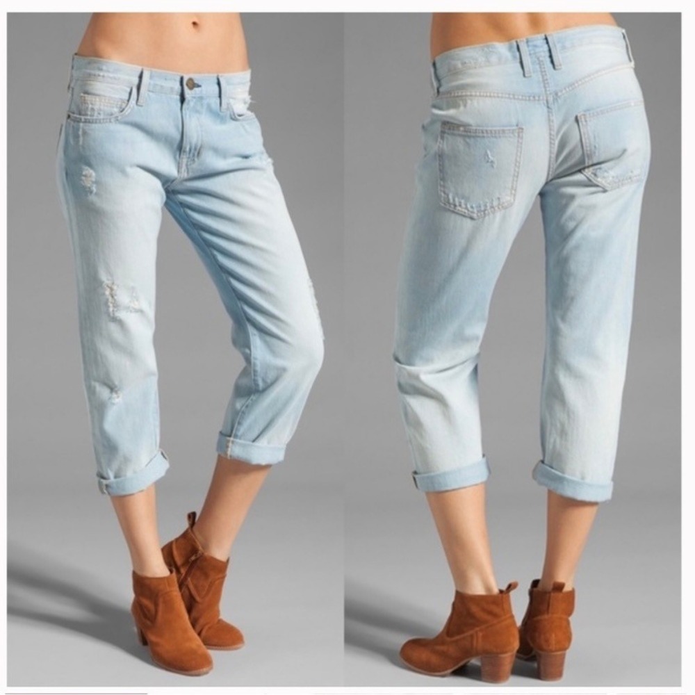 Current Elliott Boyfriend Jean Parlor‎ Destroy Light Wash Blue Denim Women 23